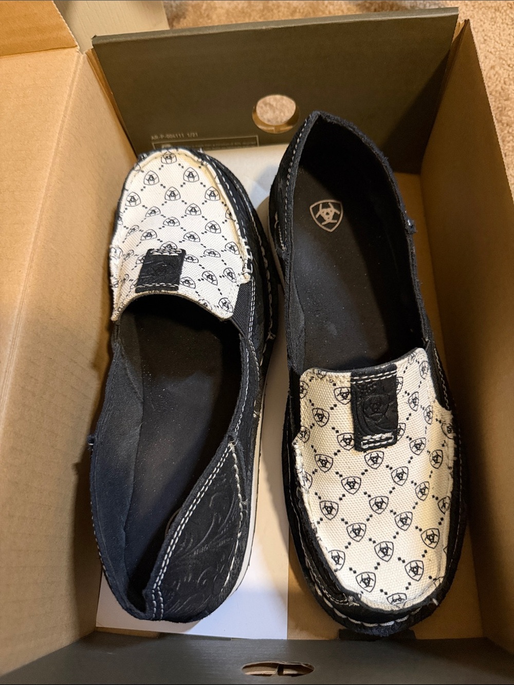 Ariat Black and White Logo Slip-On Moccasins